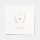 Gouden eenvoudige botanische kuif monogram bruilof servet (Voorkant)