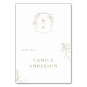 Gouden eenvoudige botanische kuif monogram plaats kaart (Voorkant)