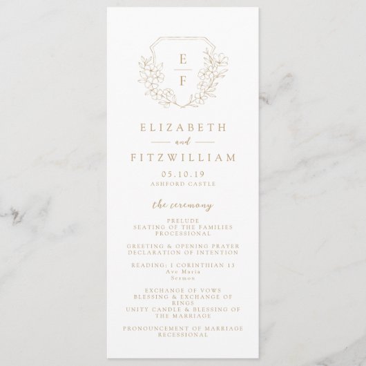 Gouden Eenvoudige Elegante Kersenbloesem Monogram Programmakaart (Voorkant)