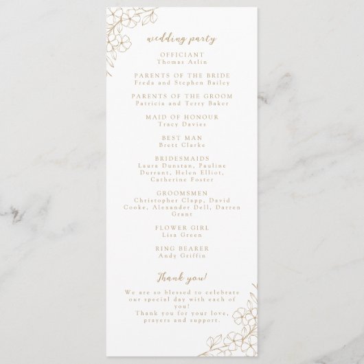 Gouden Eenvoudige Elegante Kersenbloesem Monogram Programmakaart (Achterkant)