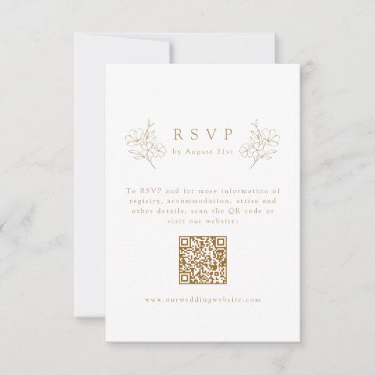 Gouden Eenvoudige Elegante Kersenbloesem QR Code H RSVP Kaartje (Voorkant)