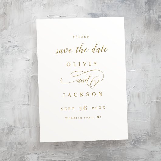 Gouden eenvoudige elegante romantische script save the date