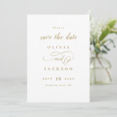 Gouden eenvoudige elegante romantische script save the date (Staand voorkant)