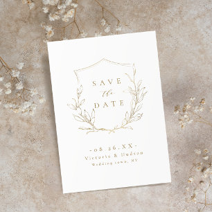 Gouden eenvoudige elegantie botanische wapenschild save the date