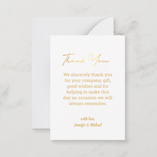 Gouden eenvoudige handgeschreven trouwfoto dank u notitiekaartje (Achterkant)