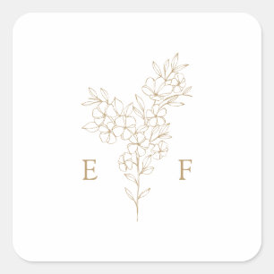 Gouden Eenvoudige Kersenbloesem Krans Monogram Huw Vierkante Sticker