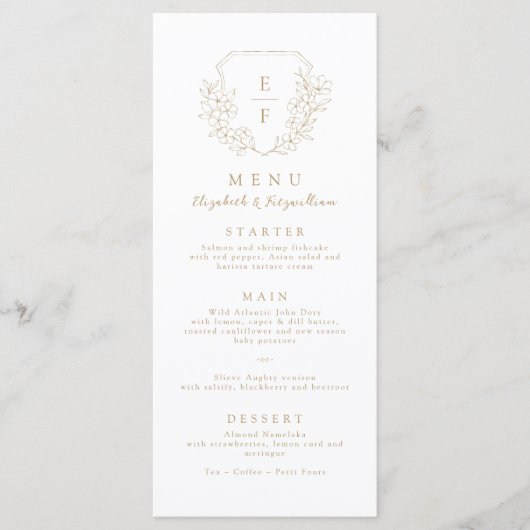 Gouden Eenvoudige Minimale Kersenbloesem Monogram Menu (Voorkant)