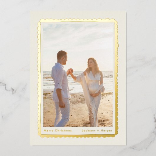 Gouden Eenvoudige Moderne Feestelijke Retro lijst  Folie Feestdagenkaart (Voorkant)