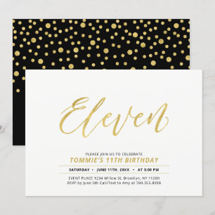 Gouden Eenvoudige Moderne Lettertype 11e Verjaarda Kaart