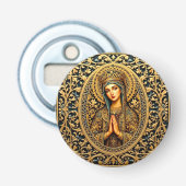 Gouden Eerbied Maagd Maria Button Flesopener (Voorkant)