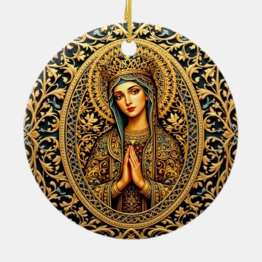 Gouden eerbied Maagd Maria Keramisch Ornament (Achterkant)