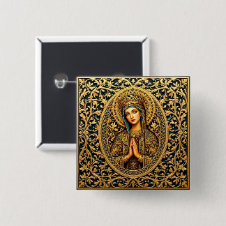 Gouden eerbied Maagd Maria Vierkante Button 5,1 Cm