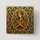 Gouden eerbied Maagd Maria Vierkante Button 5,1 Cm (Voorkant)