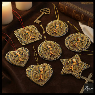 Gouden Eerbiedige Maagd Maria Keramisch Ornament