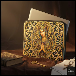 Gouden Eerbiedige Maagd Maria Laptop Sleeve
