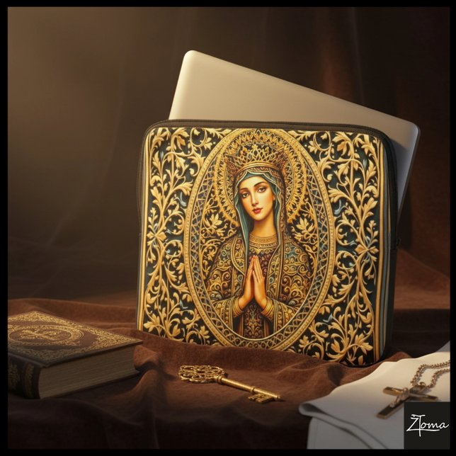 Gouden Eerbiedige Maagd Maria Laptop Sleeve (Creator heeft geüpload)