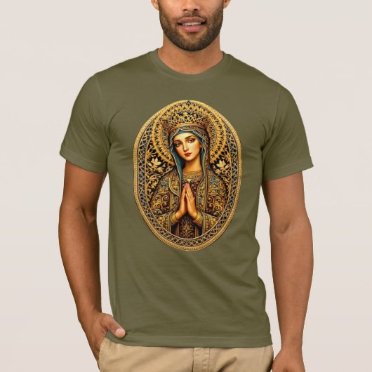Gouden Eerbiedwoning Maagd Maria T-shirt (Voorkant)