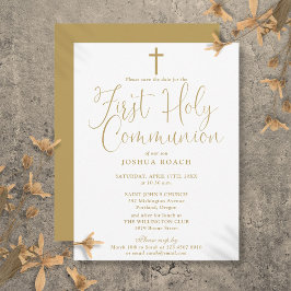 Gouden eerste heilige communie save the date briefkaart
