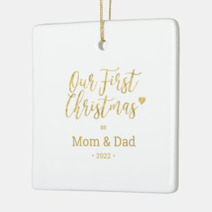 Gouden Eerste Kerst Foto van Ouders Mama & Papa Keramisch Ornament
