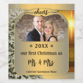 Gouden Eerste Kerst Samen Foto Wijnlabel Wijn Etiket (Enkel label)