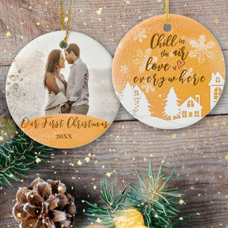 Gouden eerste kerst samen Warm citaat Foto Keramisch Ornament