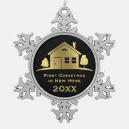 Gouden Eerste Kerstmis in New Home 20XX Tin Sneeuwvlok Ornament