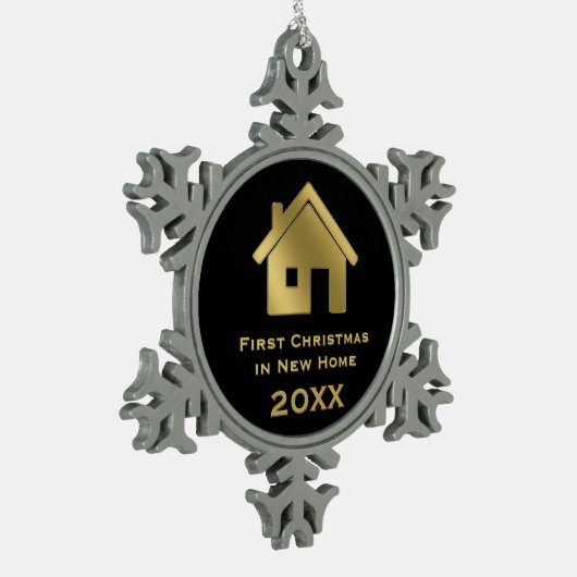 Gouden Eerste Kerstmis in New Home 20XX Tin Sneeuwvlok Ornament (Links)
