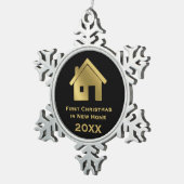 Gouden Eerste Kerstmis in New Home 20XX Tin Sneeuwvlok Ornament (Rechts)
