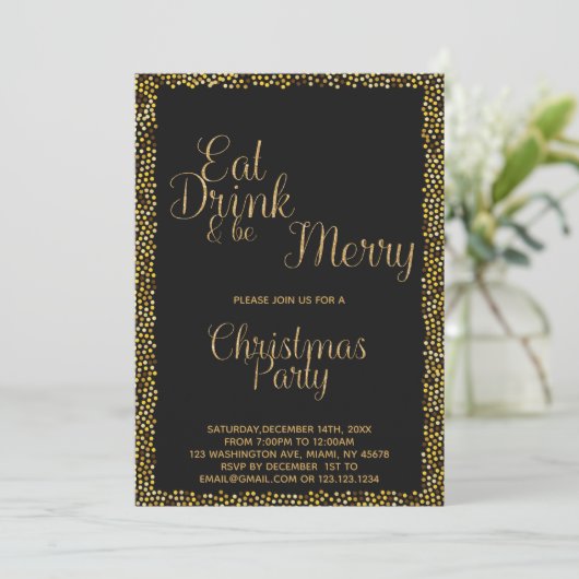Gouden "Eet, Drink & wees vrolijk" Kerst Kaart (Staand voorkant)