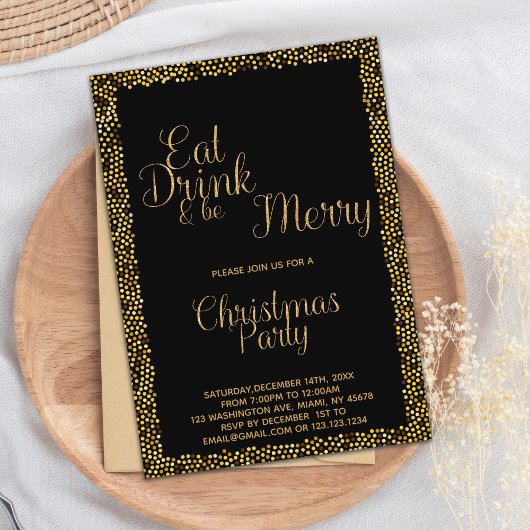 Gouden "Eet, Drink & wees vrolijk" Kerst Kaart