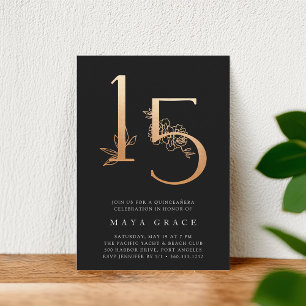gouden eeuw   Roos Gold Quinceanera Kaart