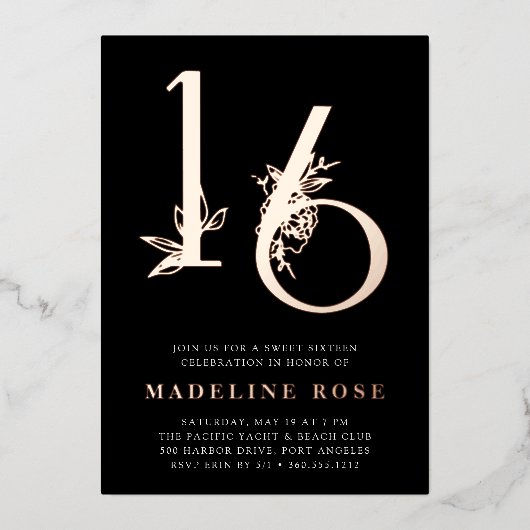 Gouden Eeuw | Sweet 16 Verjaardagsfeest Rose Goud Folie Uitnodiging (Voorkant)