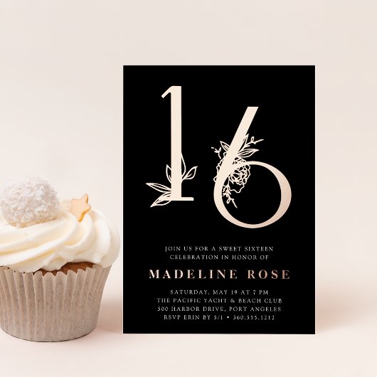 Gouden Eeuw | Sweet 16 Verjaardagsfeest Rose Goud Folie Uitnodiging