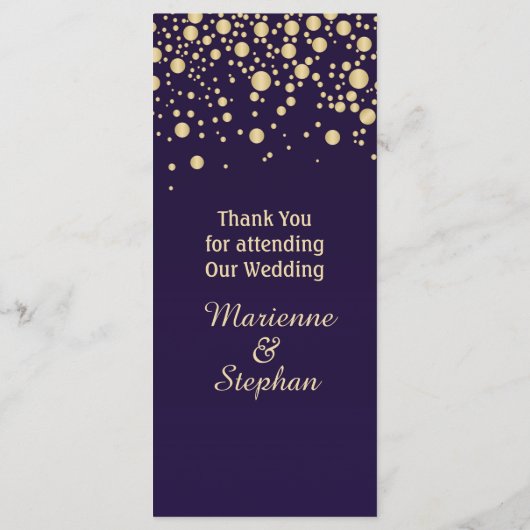 Gouden effect confetti op violet Menu Kaart (Achterkant)