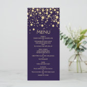 Gouden effect confetti op violet Menu Kaart (Staand voorkant)