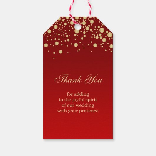 Gouden effect confetti rood Dank u Gift label Cadeaulabel (Achterkant)