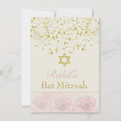 Gouden effect confetti, roze roos Bat MItzvah Uitn Kaart (Voorkant)