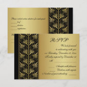 Gouden effect damast op zwarte Huwelijks RSVP Kaartje (Voorkant / Achterkant)