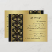 Gouden effect damast op zwarte trouw-RSVP RSVP Kaartje (Voorkant / Achterkant)