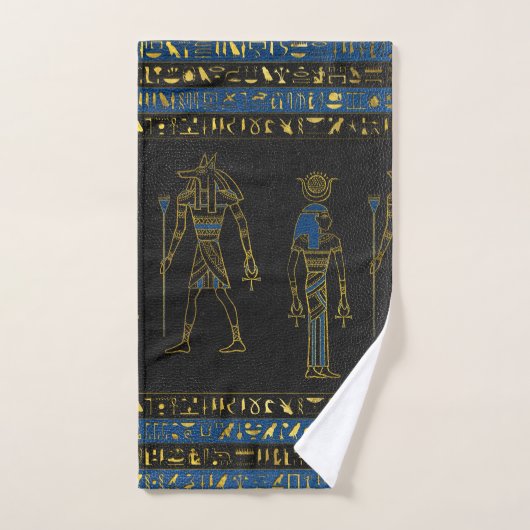 Gouden Egyptische goden en hiërogliefen op leer Bad Handdoek (Handdoek)