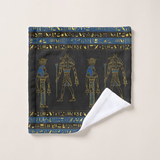 Gouden Egyptische goden en hiërogliefen op leer Bad Handdoek (Wasdoekje)
