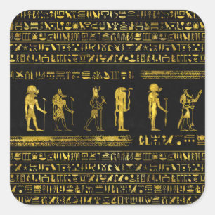 Gouden Egyptische goden en hiërogliefen op leer Vierkante Sticker