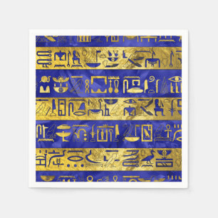 Gouden Egyptische hiërogliefen patroon blauwe stee Servet