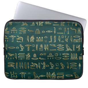Gouden Egyptische Hiërogliefen Typografie Egypte Laptop Sleeve