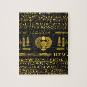 Gouden Egyptische Mestkever op zwart leer Legpuzzel
