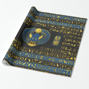Gouden Egyptische Scarab-versiering op leer Cadeaupapier