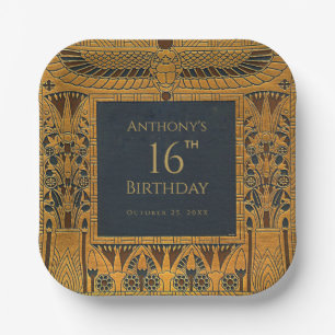 Gouden Egyptische Thema Verjaardag Elegant Vintage Papieren Bordje