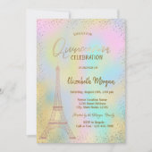 Gouden Eiffeltoren Confetti Holographic Quinceañer Kaart (Voorkant)