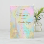 Gouden Eiffeltoren Confetti Holographic Quinceañer Kaart (Staand voorkant)