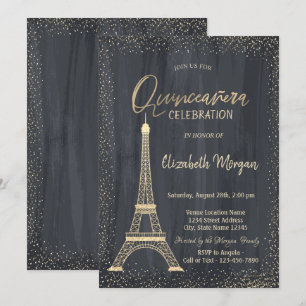 Gouden Eiffeltoren Confetti Quinceanera Kaart